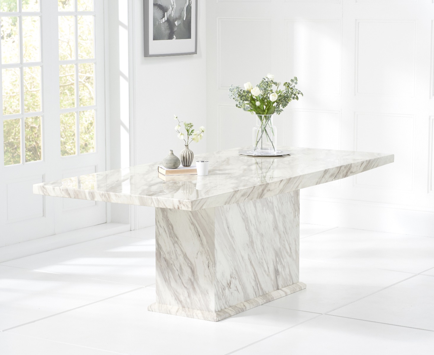 Photo 1 of Marino 180cm marble dining table with 6 grey francesca chairs