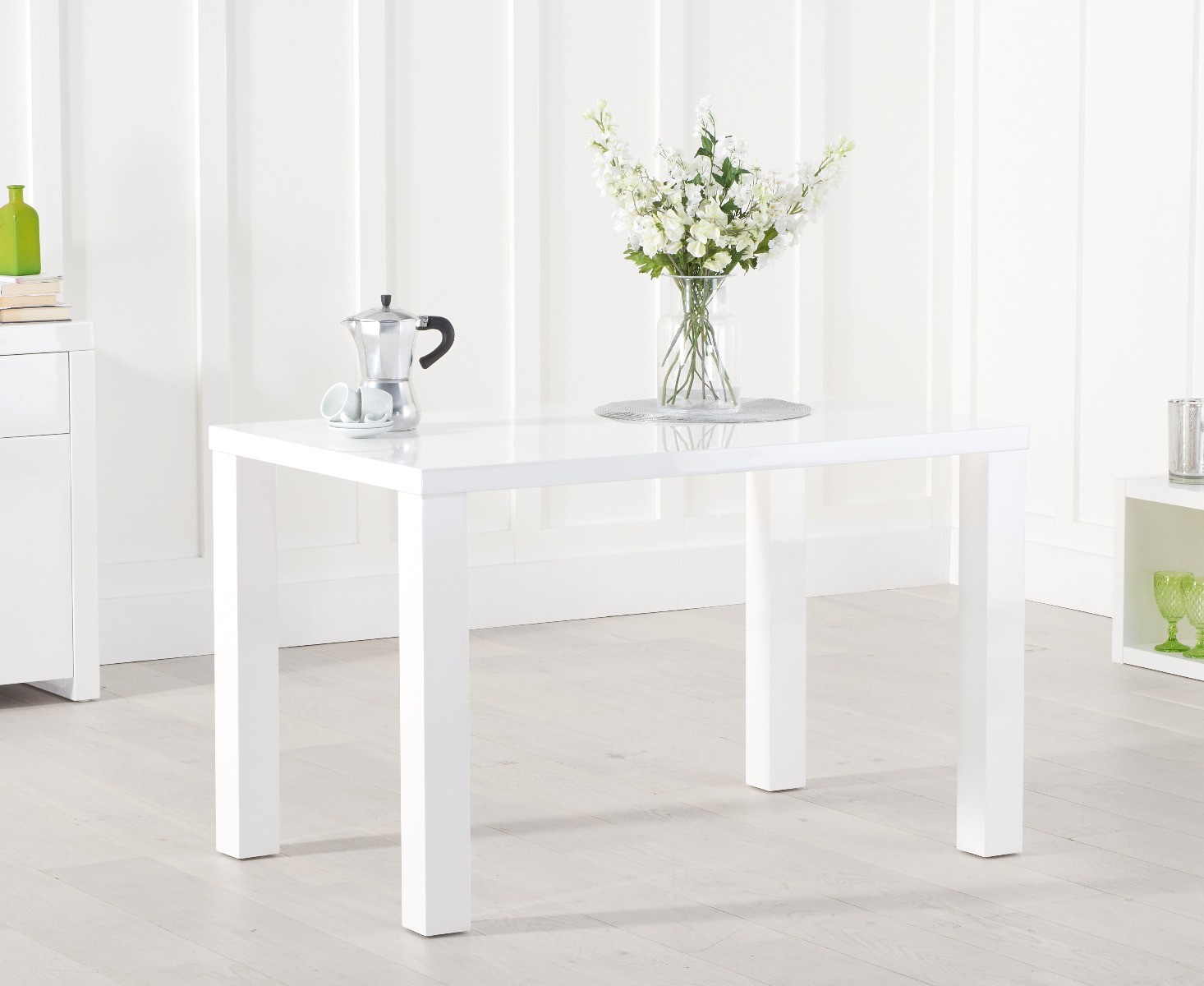 Photo 1 of Seattle 120cm white high gloss dining table with 4 grey vigo velvet chairs