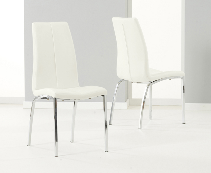 Product photograph of Rodin 135cm Round Glass Dining Table With 6 Ivory White Marco Chairs from Oak Furniture Superstore.