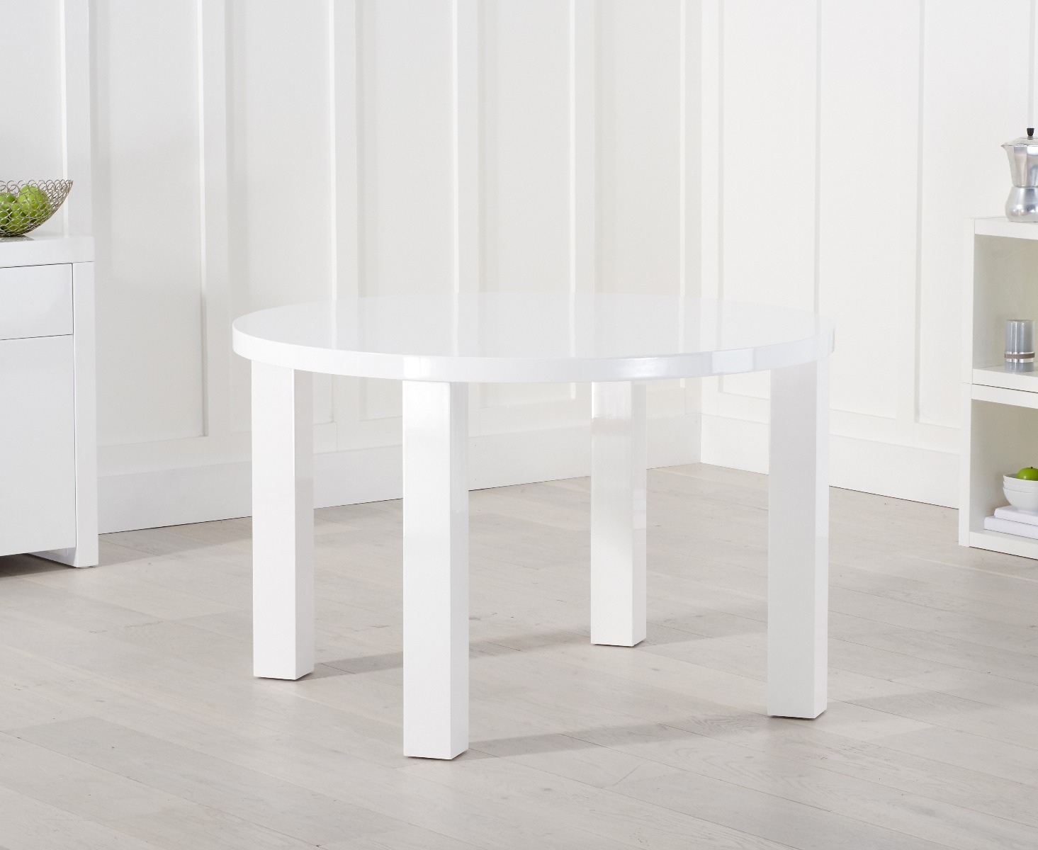 Photo 5 of Atlanta 120cm white high gloss round dining table with 4 grey gianni chairs