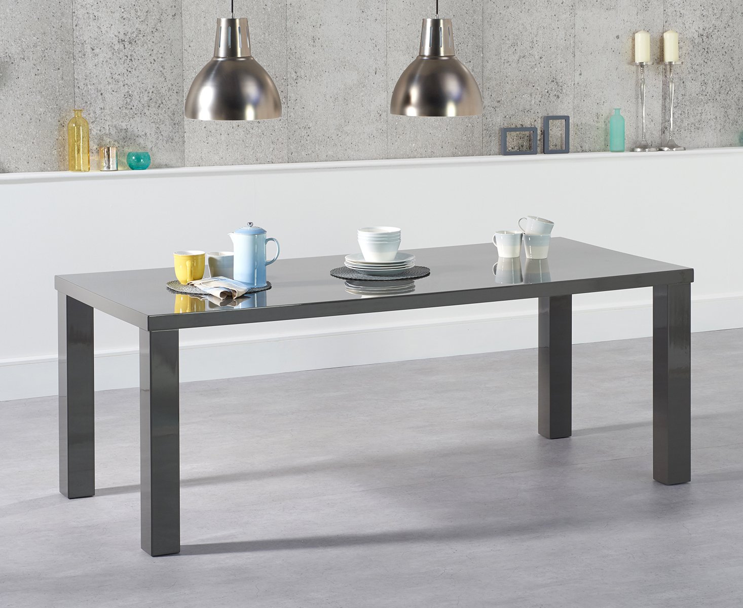 Atlanta 200cm Dark Grey High Gloss Dining Table at Oak Furniture Superstore