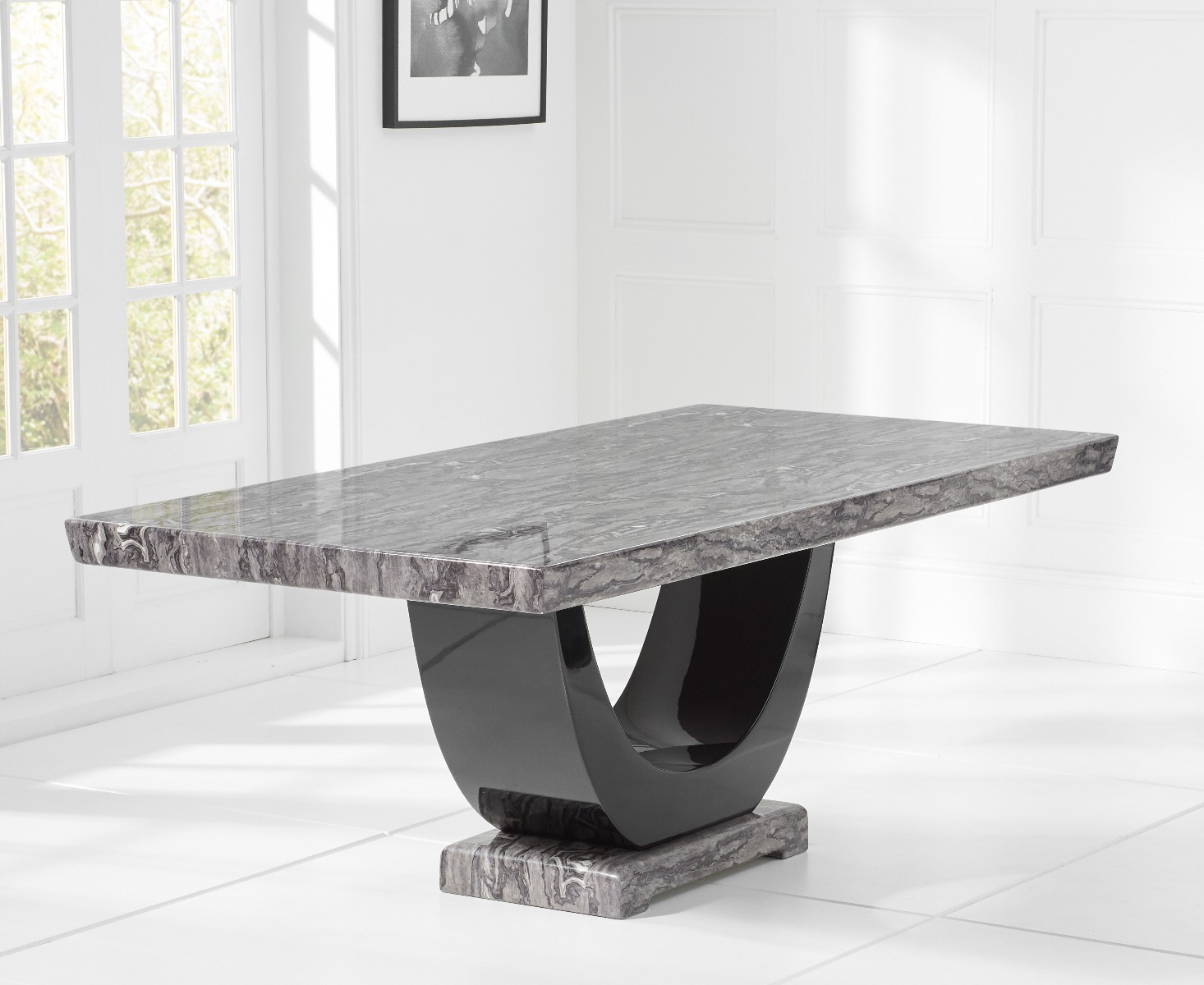 Photo 1 of Raphael 200cm dark grey pedestal marble dining table