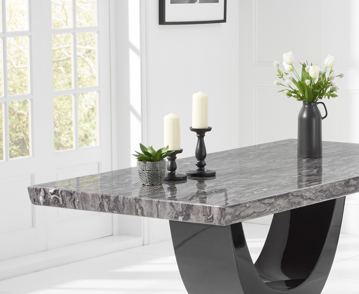 Photo 2 of Raphael 200cm dark grey pedestal marble dining table