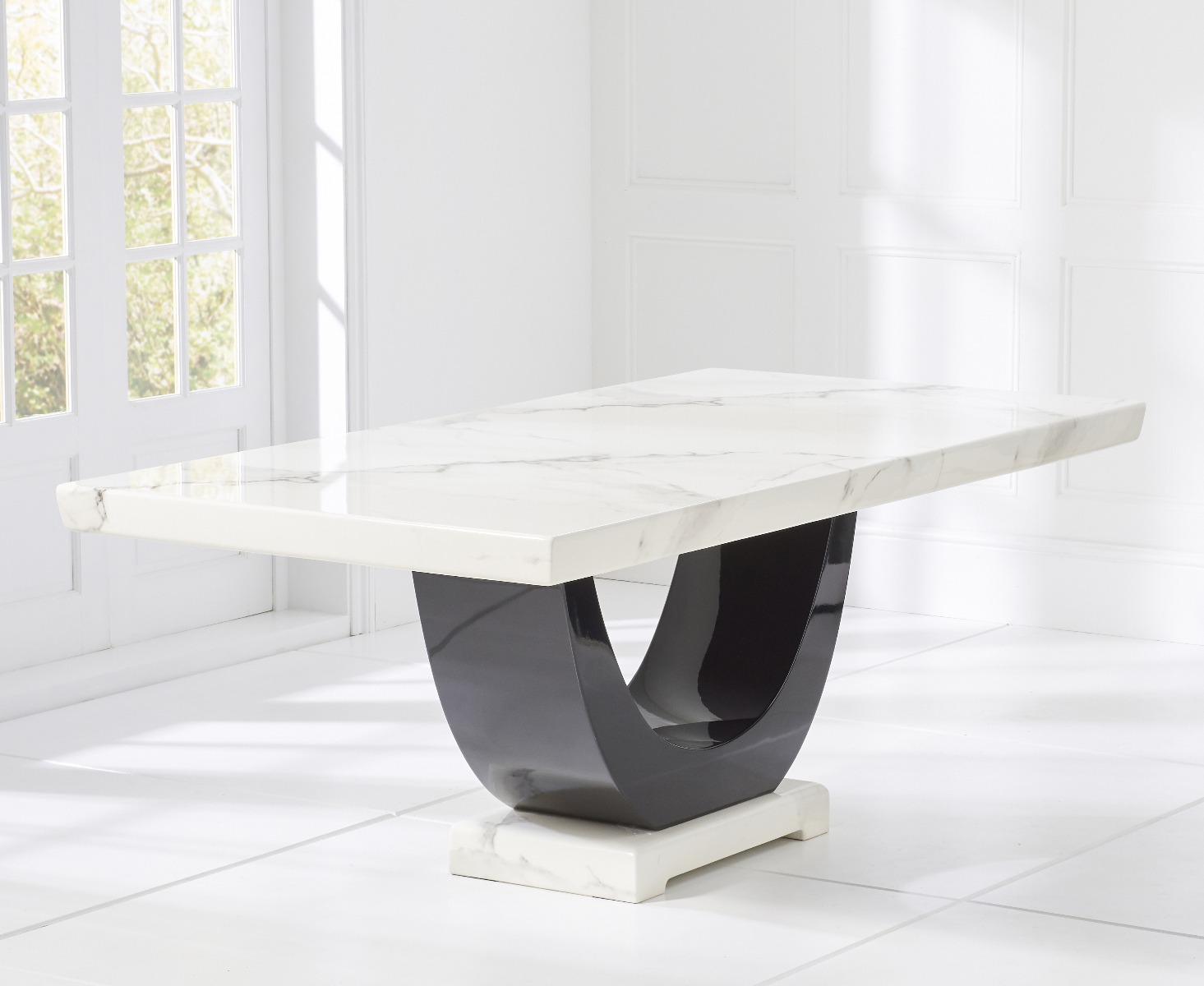 Photo 1 of Raphael 170cm white and black pedestal marble dining table