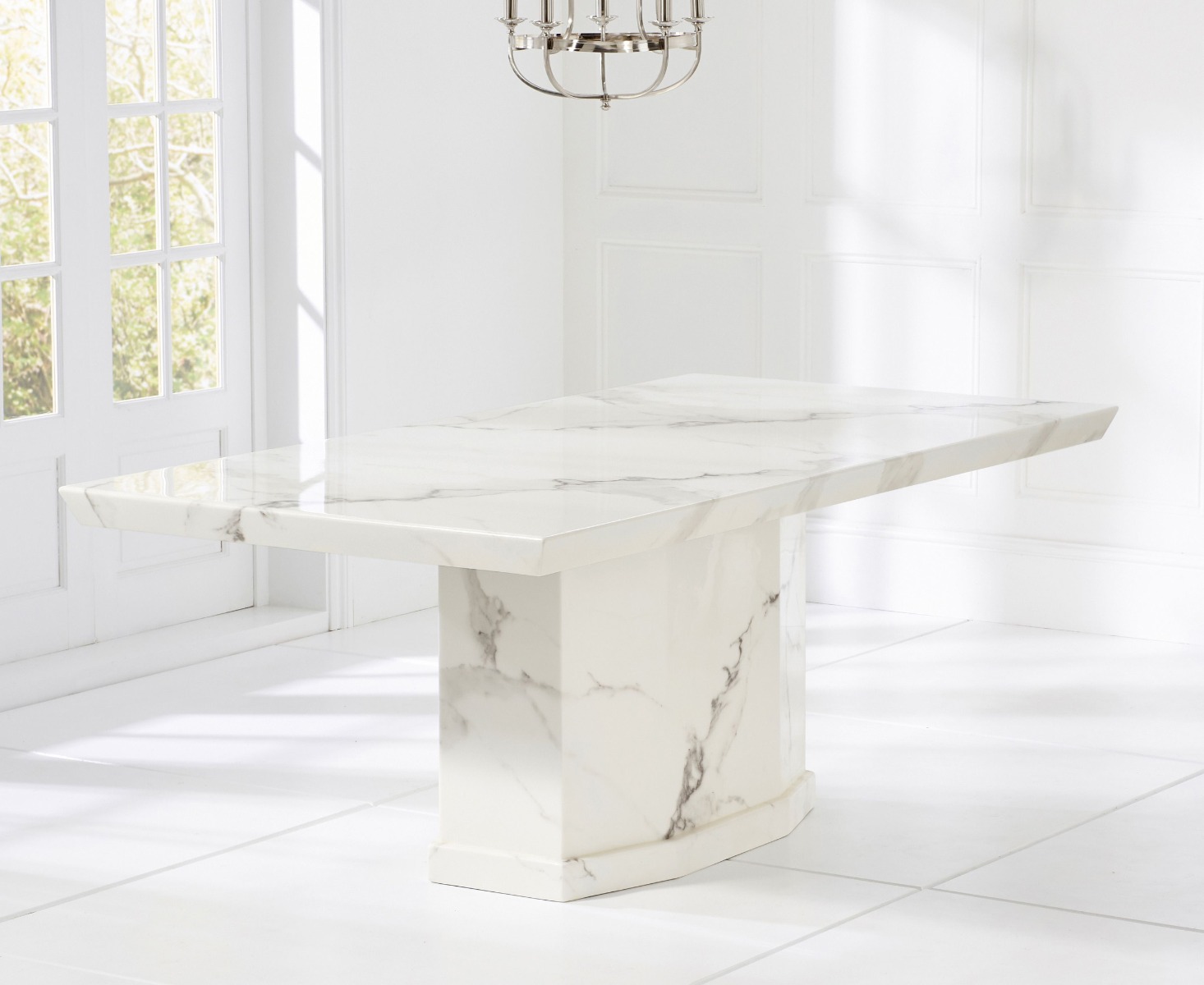 Photo 1 of Carvelle 160cm white pedestal marble dining table