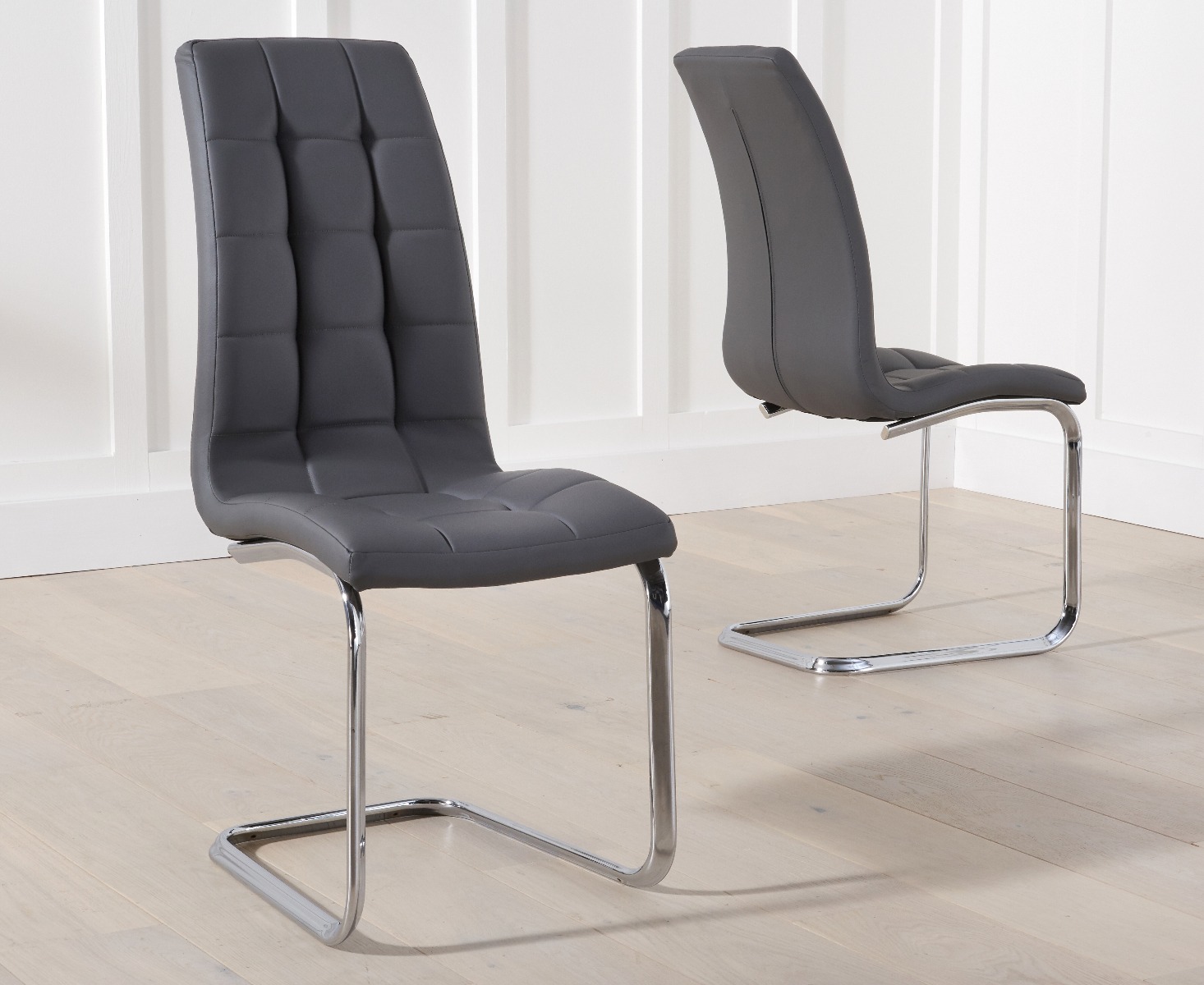 Product photograph of Vigo Grey Faux Leather Dining Chairs from Oak Furniture Superstore