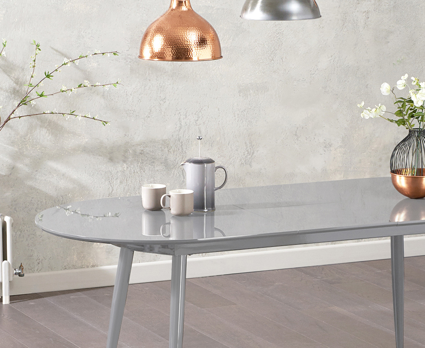 Photo 1 of Extending olivia light grey high gloss dining table