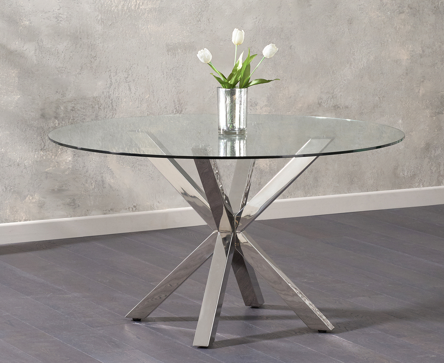 Photo 4 of Rodin round glass dining table with 6 grey enzo chairs