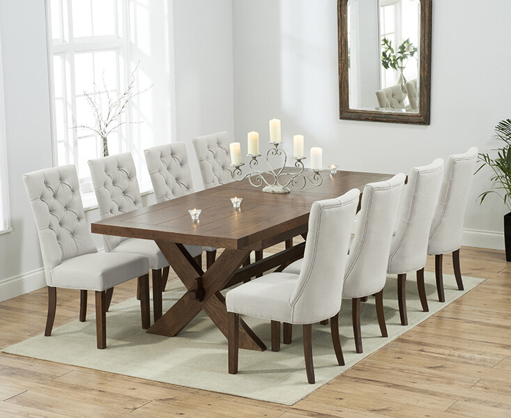 Extending Buckley 200cm Dark Solid Oak Dining Table With 8 Natural Francois Chairs