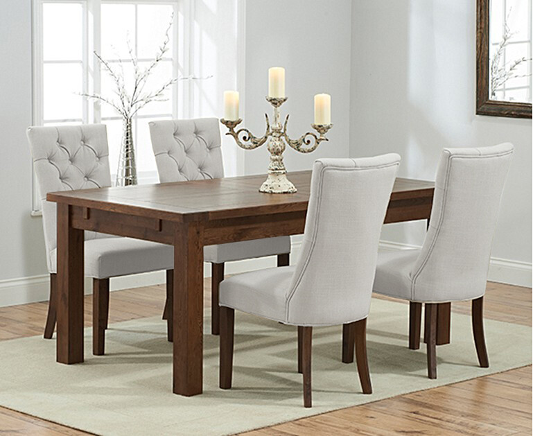 Product photograph of Normandy 150cm Dark Solid Oak Extending Dining Table With 6 Cream Francois Fabric Dark Oak Leg Chairs from Oak Furniture Superstore