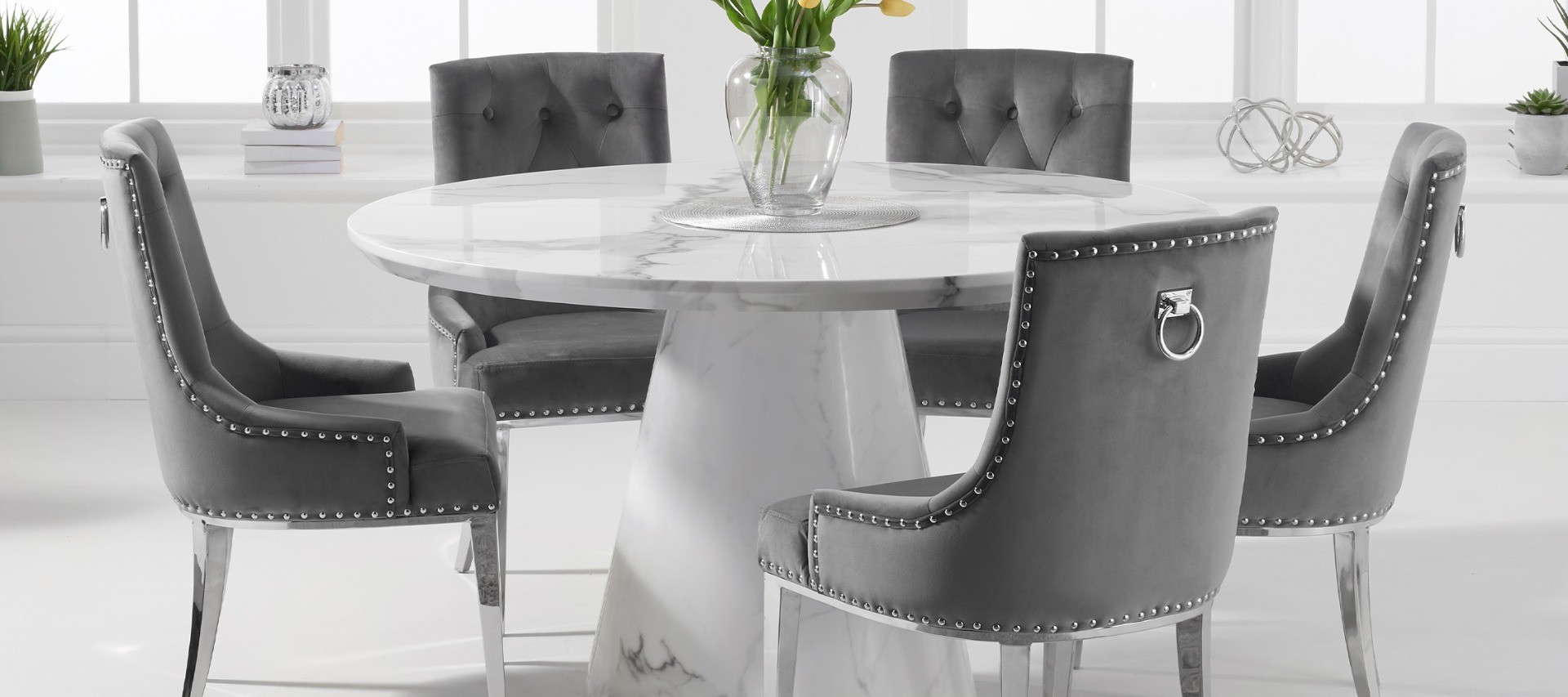 Photo 3 of Ravello 130cm round white marble dining table