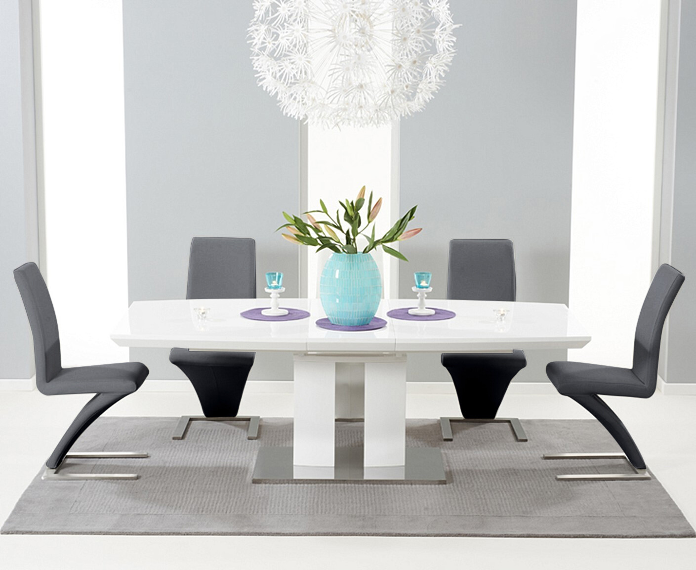 Product photograph of Extending Richmond 180cm White High Gloss Dining Table With 6 Grey Aldo Chairs from Oak Furniture Superstore