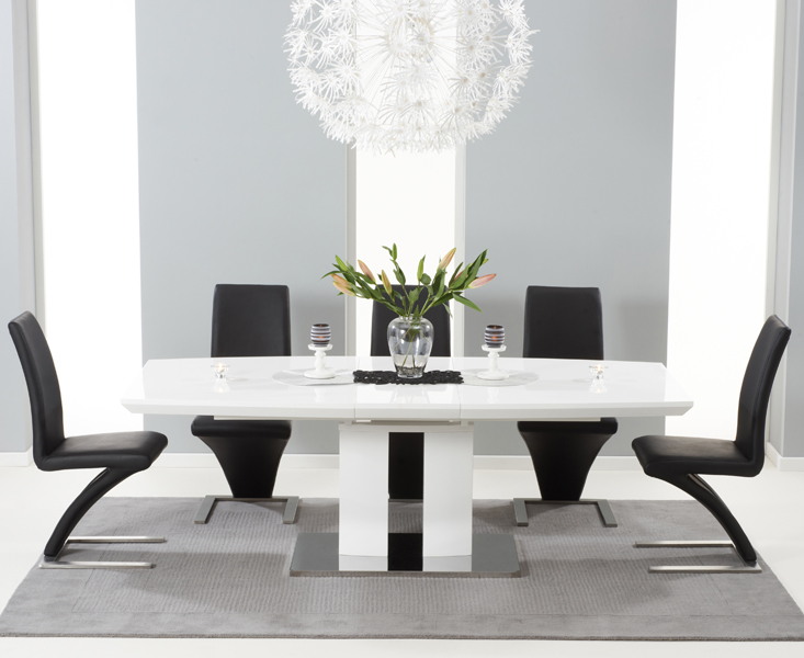 Product photograph of Extending Richmond 180cm White High Gloss Dining Table With 6 Black Aldo Chairs from Oak Furniture Superstore