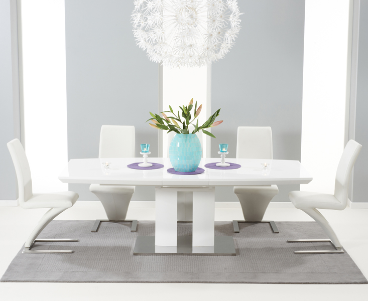 Extending Richmond 180cm White High Gloss Dining Table With 8 White Aldo Chairs