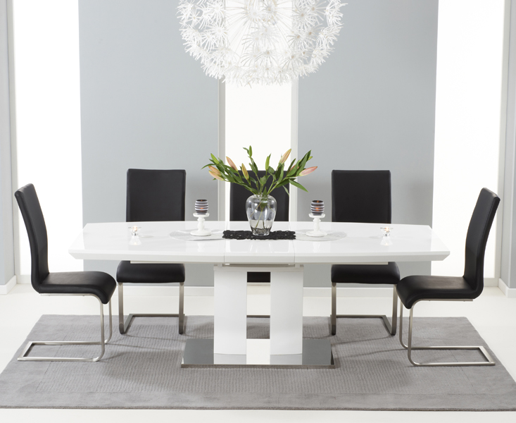 Photo 1 of Richmond 180cm white high gloss extending dining table with 8 grey austin chairs