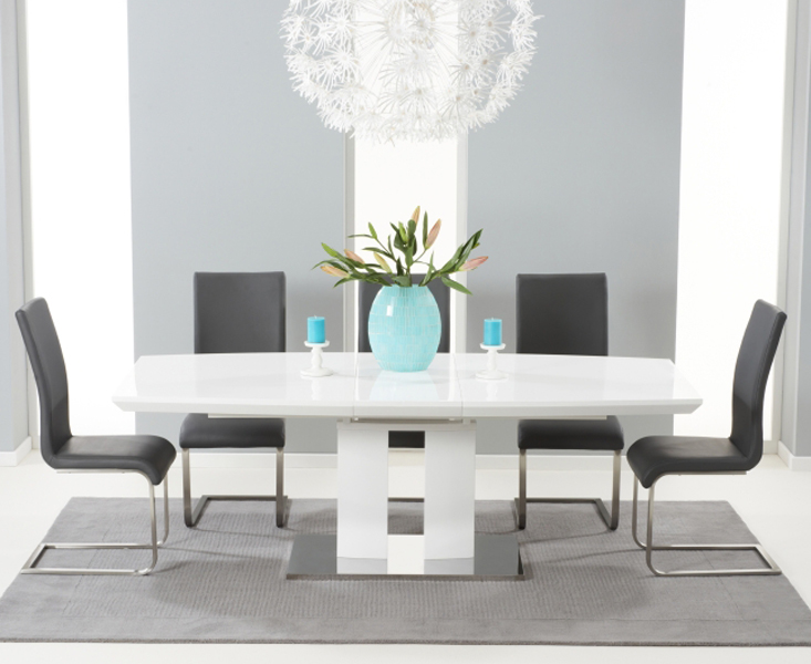 Extending Richmond 180cm White High Gloss Dining Table With 6 White Austin Chairs