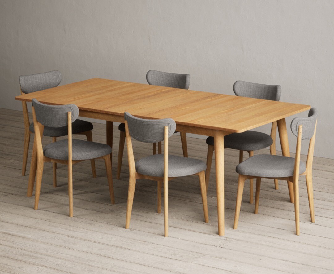 Product photograph of Extending Ruben 200cm Retro Oak Dining Table With 6 Grey Nordic Chairs from Oak Furniture Superstore