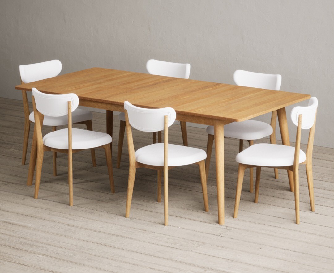 Product photograph of Extending Ruben 200cm Retro Oak Dining Table With 8 Grey Nordic Chairs from Oak Furniture Superstore
