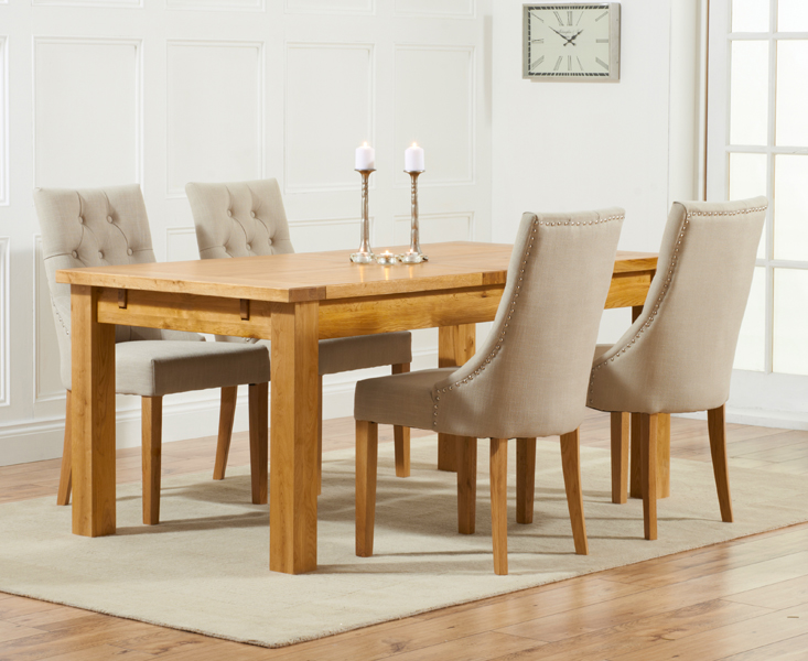 Normandy 180cm Solid Oak Extending Dining Table With 4 Cream Beatrix Fabric Chairs