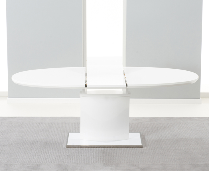 Photo 2 of Extending valzo 160cm white high gloss pedestal dining table