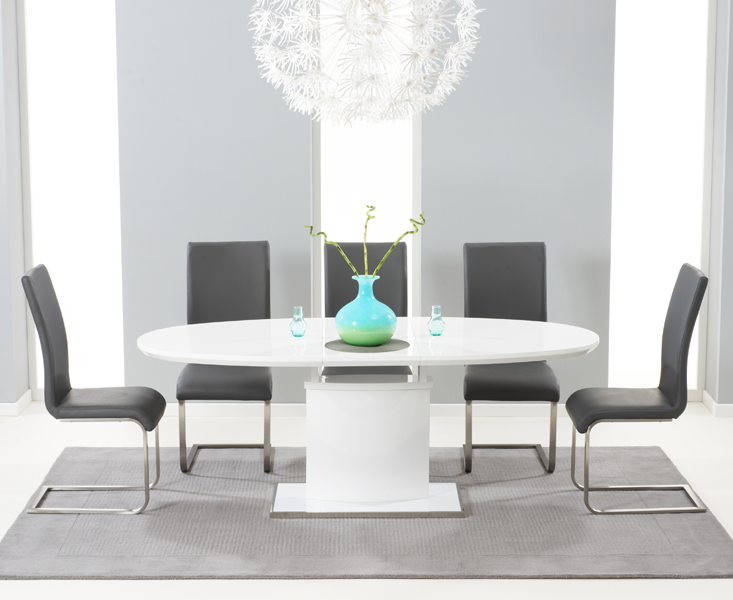 Santana 160cm White High Gloss Extending Pedestal Dining Table With Malaga Chairs