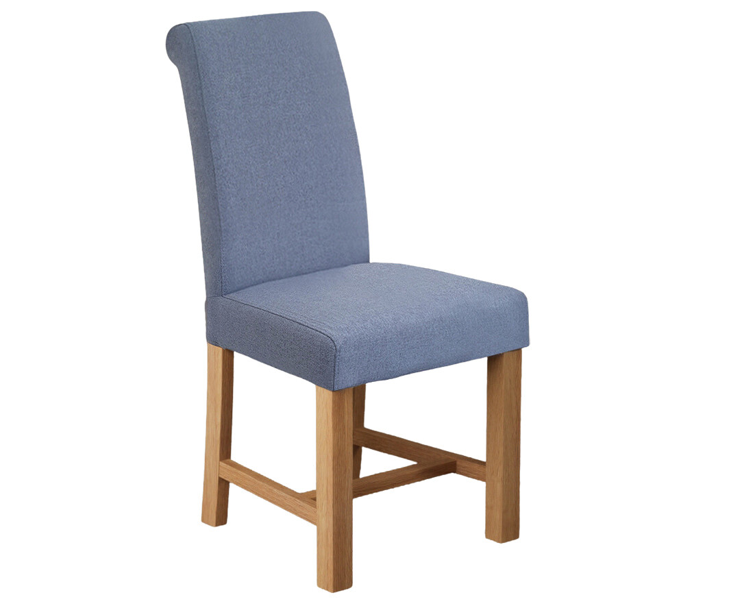 Photo 3 of Braced leg blue fabric dining chairs