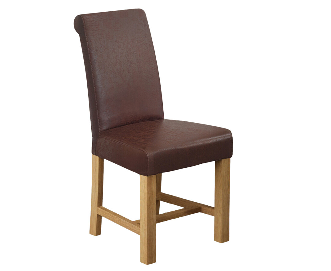 Photo 3 of Braced leg antiqued brown suede fabric dining chairs