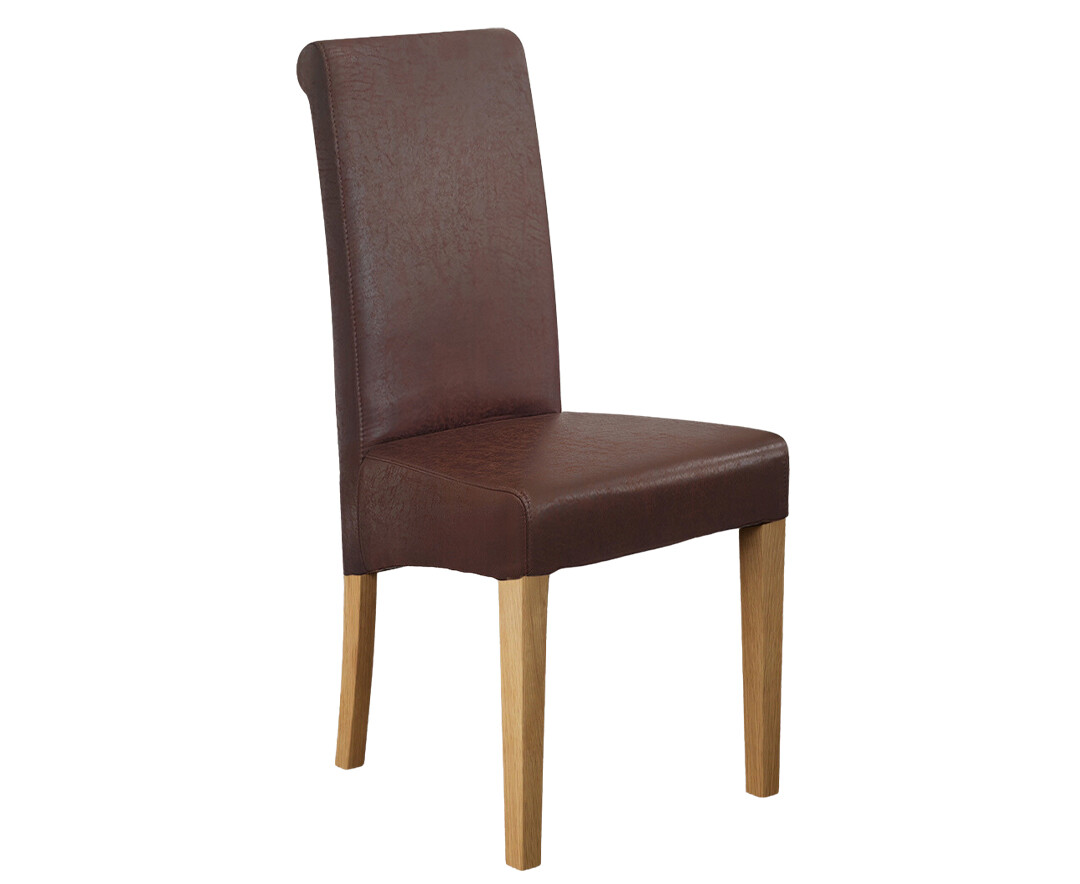 Photo 3 of Scroll back antiqued brown suede fabric dining chairs