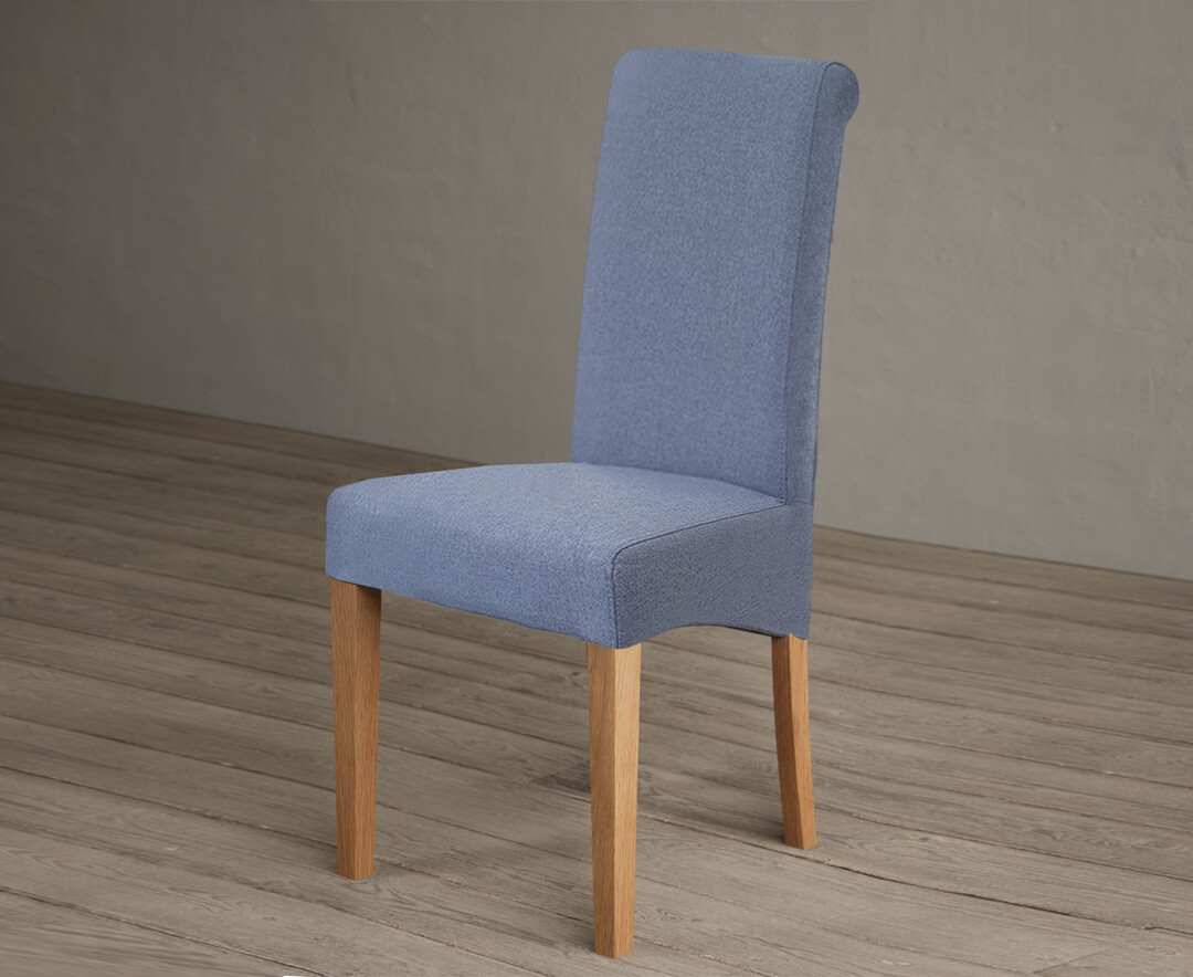 Photo 1 of Scroll back blue fabric dining chairs
