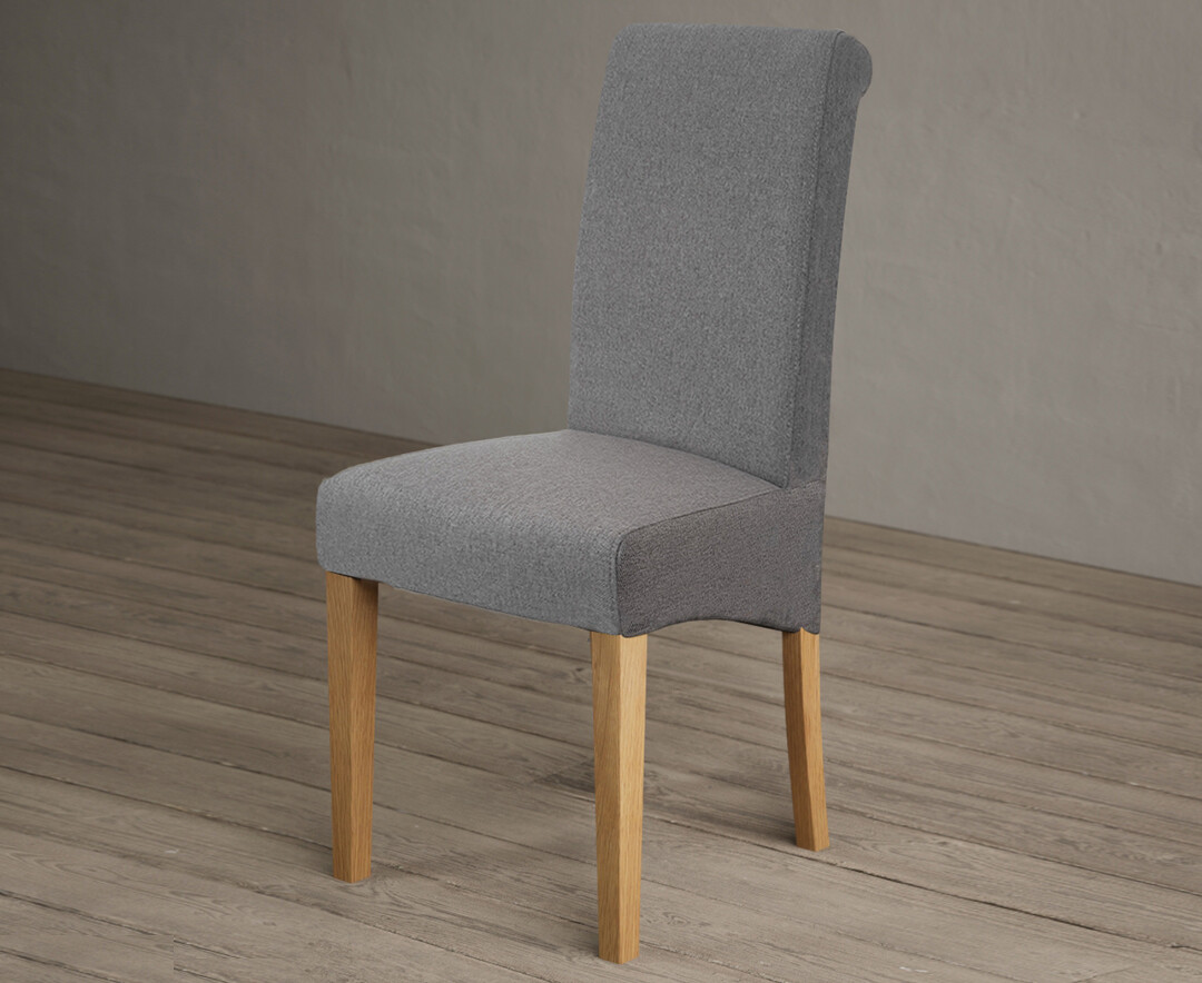 Photo 1 of Scroll back charcoal grey fabric dining chairs