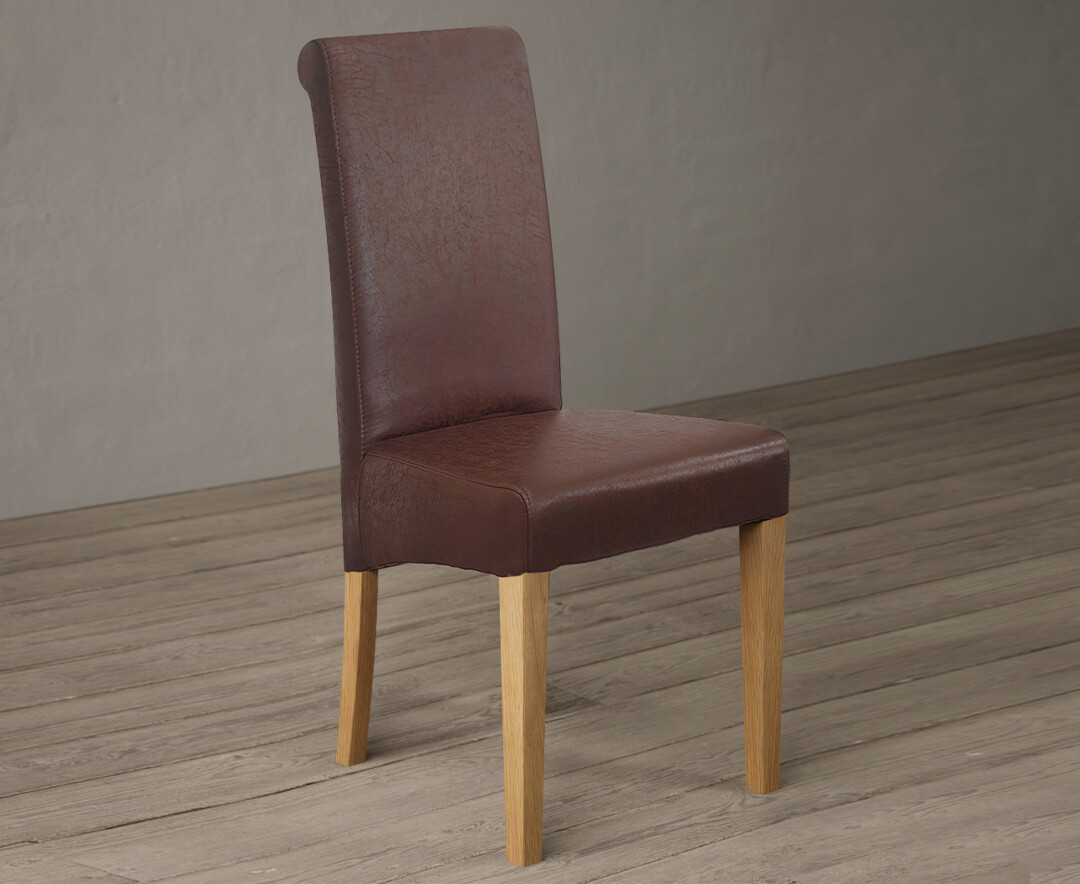 Photo 1 of Scroll back antiqued brown suede fabric dining chairs