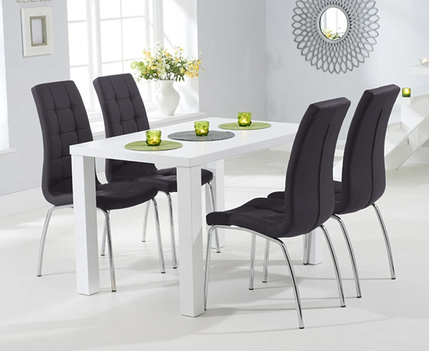 Photo 2 of Seattle 120cm white high gloss dining table with 4 cream enzo chairs