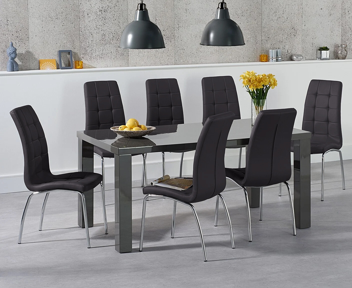 Photo 2 of Seattle 160cm dark grey high gloss dining table with 4 white enzo chairs