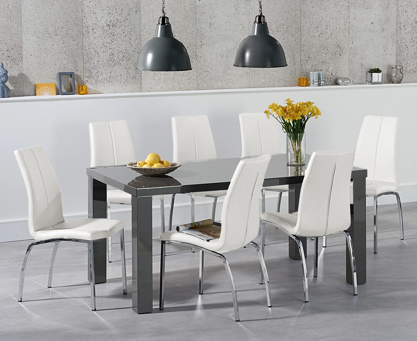 Photo 1 of Seattle 160cm dark grey high gloss dining table with 4 black marco chairs