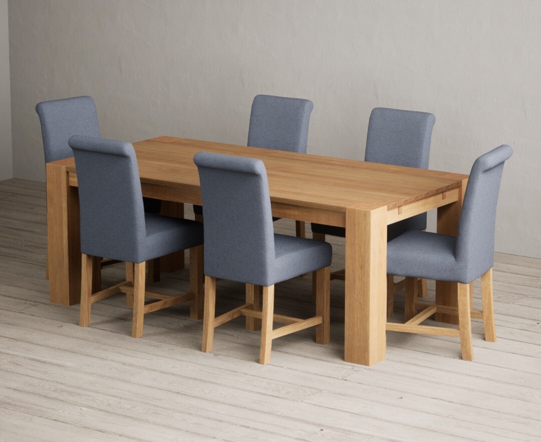 Product photograph of Sheringham 200cm Solid Oak Dining Table With 8 Charcoal Grey Scroll Back Chairs from Oak Furniture Superstore
