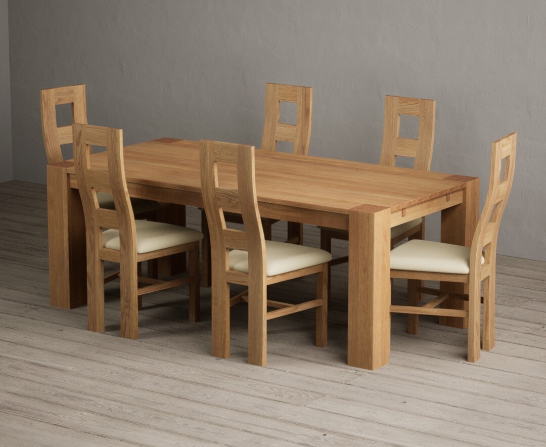 Product photograph of Sheringham 200cm Solid Oak Dining Table With 6 Grey Natural Solid Oak Chairs from Oak Furniture Superstore