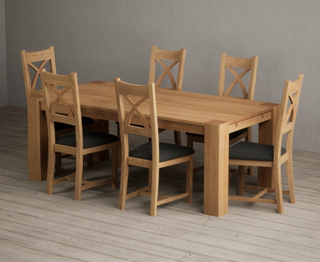 Product photograph of Sheringham 200cm Solid Oak Dining Table With 8 Cream Natural Solid Oak Chairs from Oak Furniture Superstore