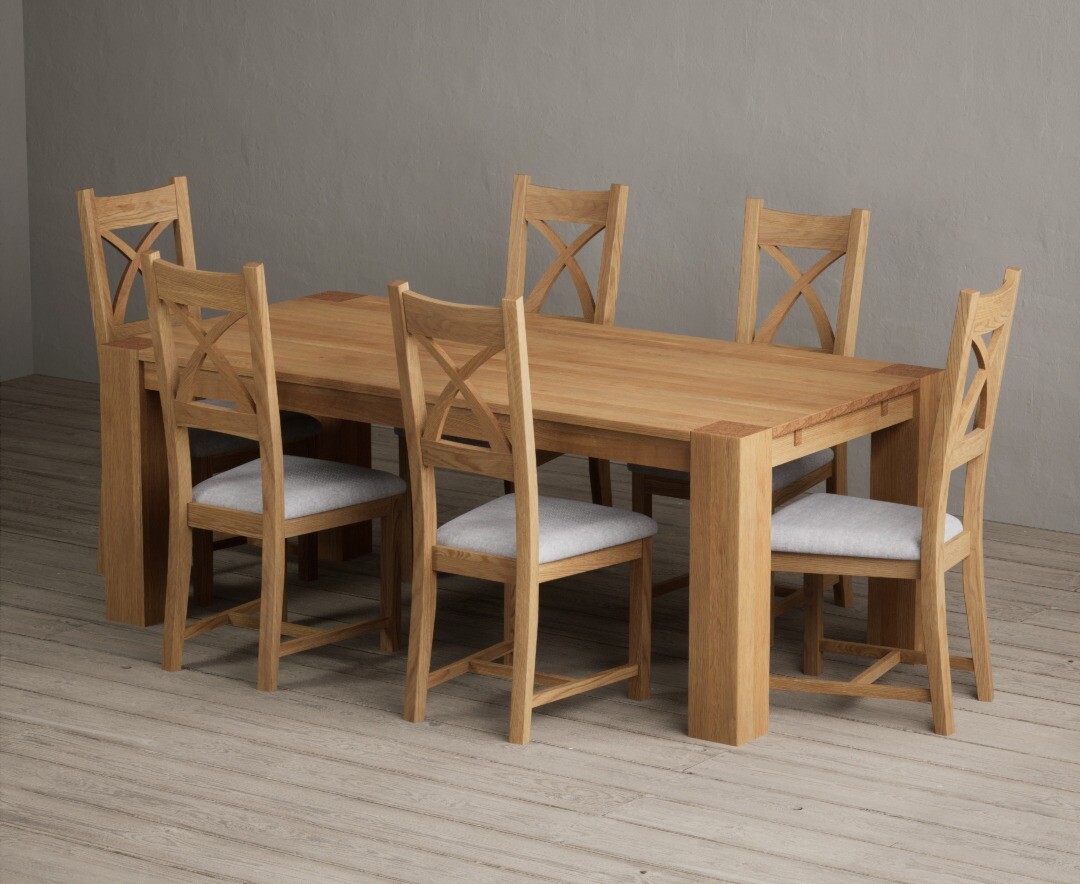 Product photograph of Sheringham 200cm Solid Oak Dining Table With 8 Oak Natural Chairs from Oak Furniture Superstore