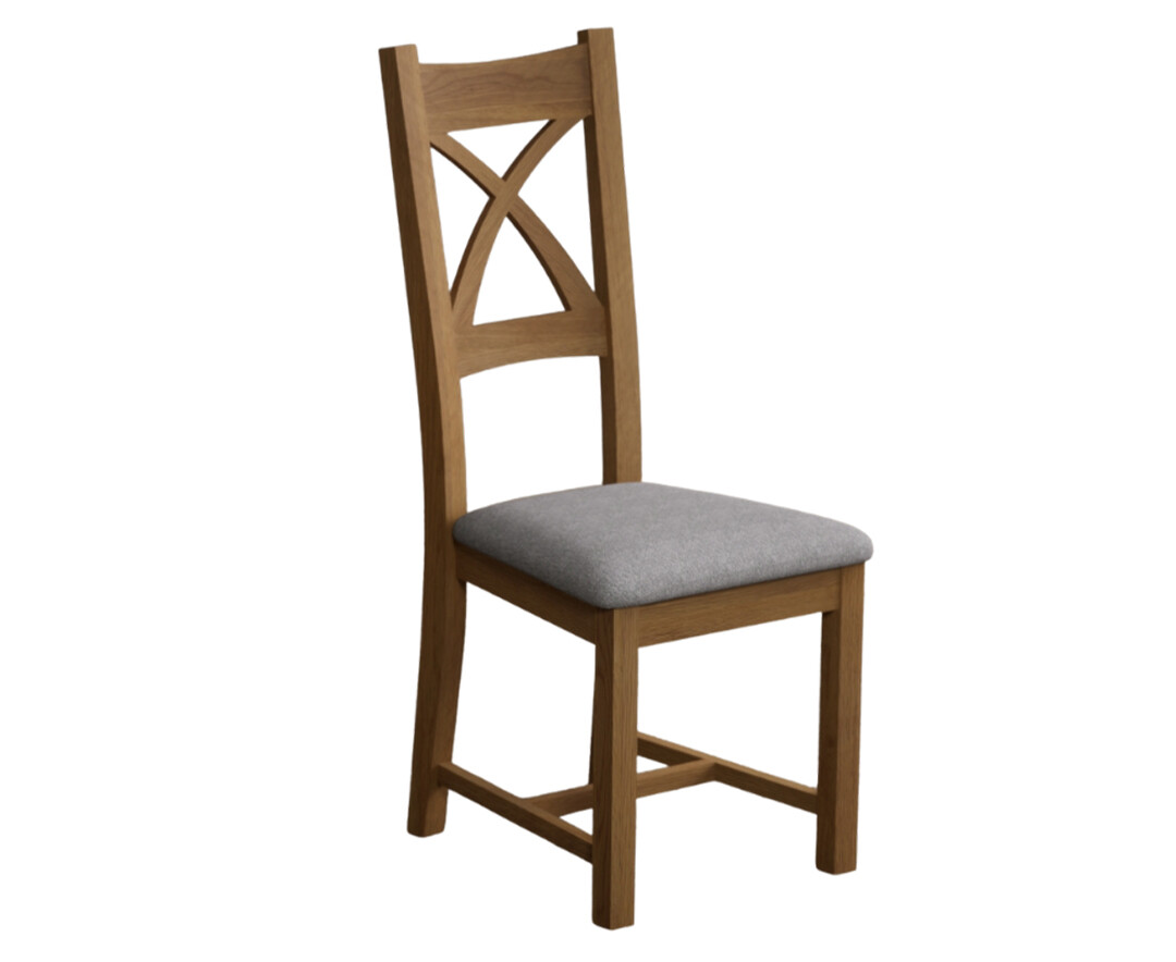Photo 4 of Natural solid oak x back dining chairs with light grey fabric seat pad