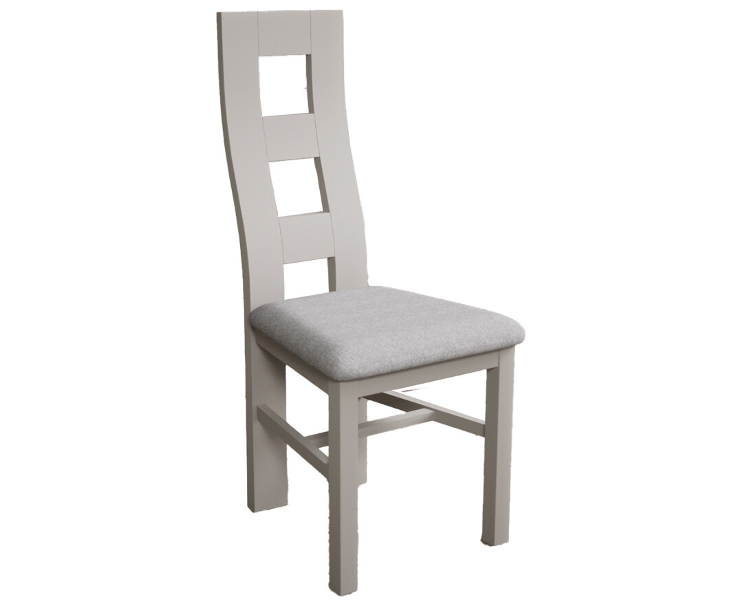 Photo 3 of Painted soft white flow back dining chairs with light grey fabric seat pad