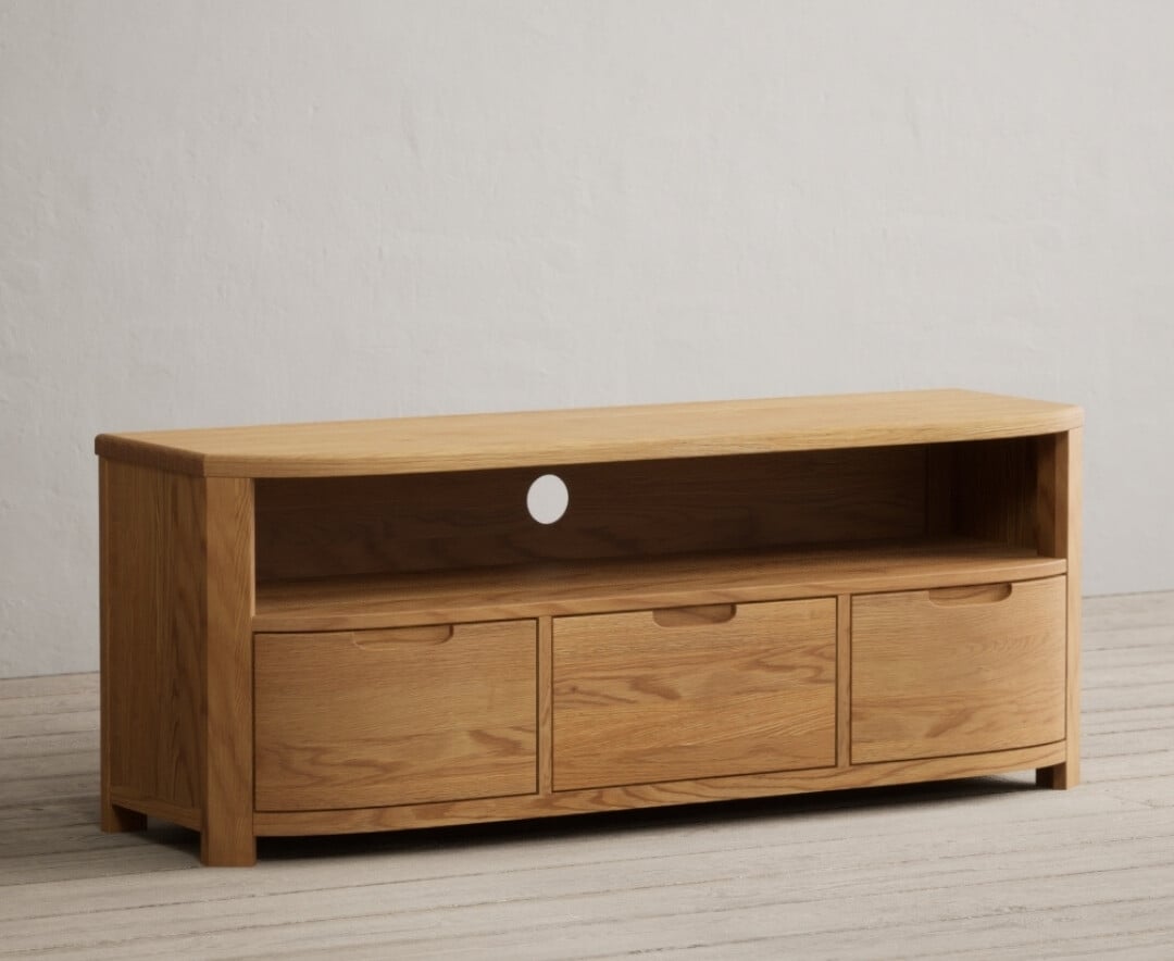 Somerton Curved Solid Oak Large Tv Unit