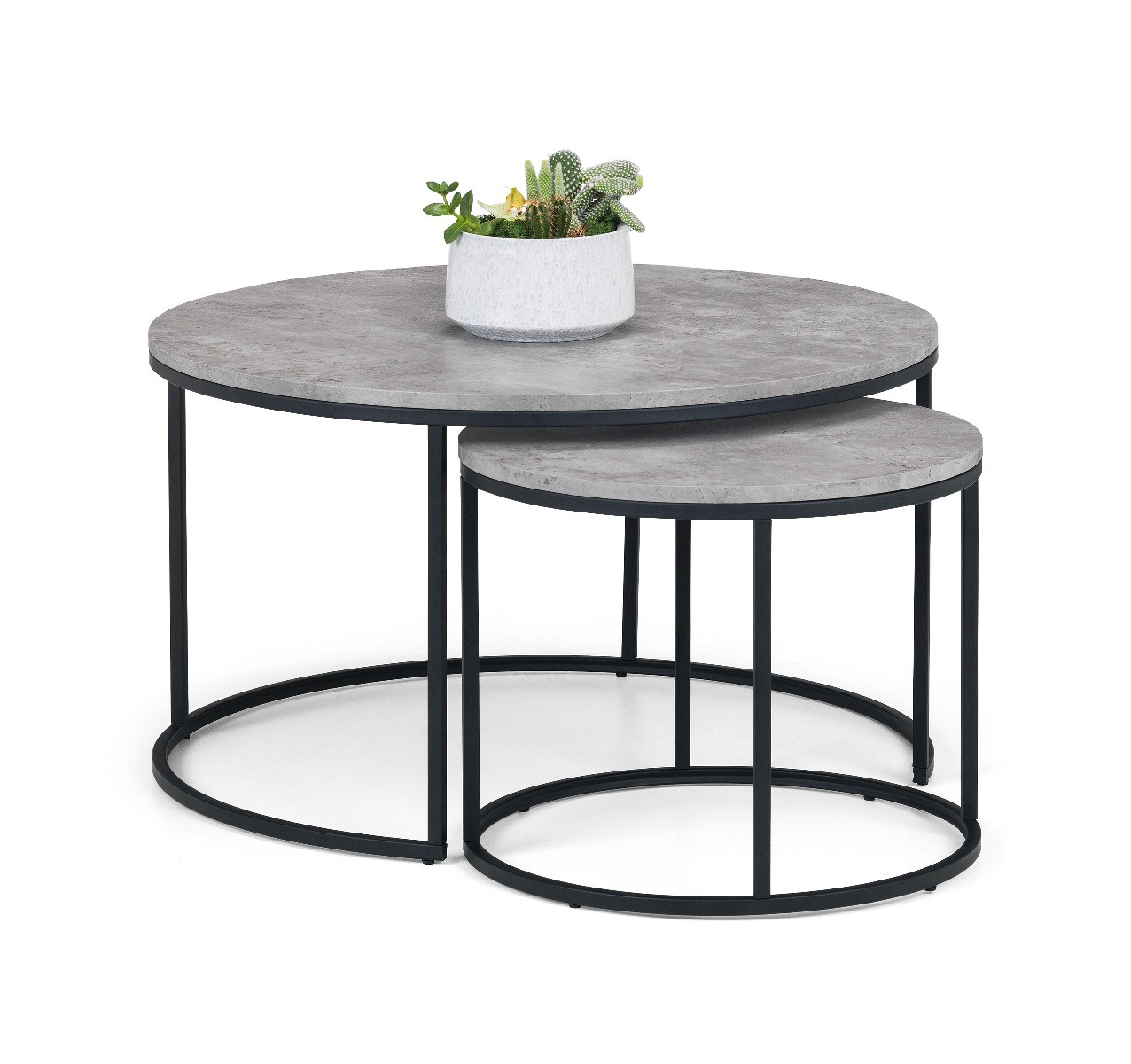 Staten Concrete Round Nesting Coffee Table Building on the paradigm table, the paradigm console seamlessly integrates three elemental materials, concrete, steel and wood. staten concrete round nesting coffee table