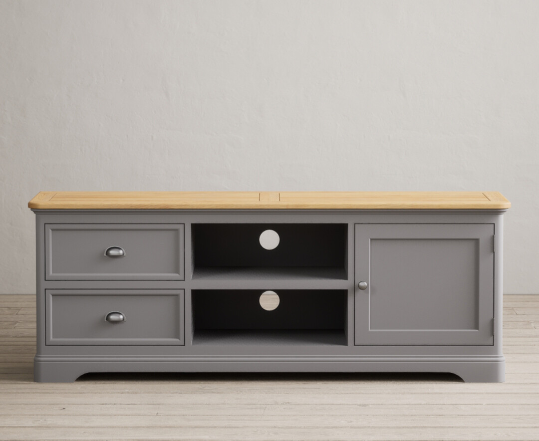 Product photograph of Bridstow Oak And Light Grey Painted Super Wide Tv Cabinet from Oak Furniture Superstore