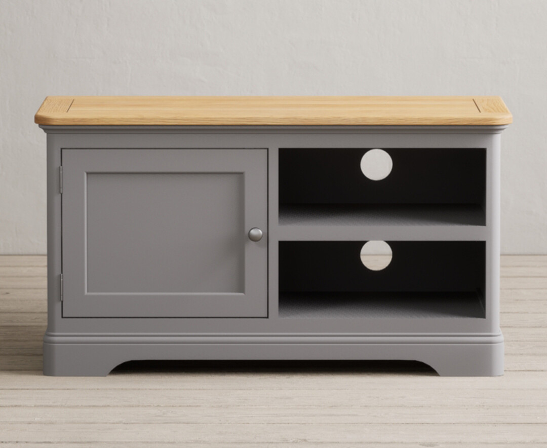 Product photograph of Bridstow Oak And Light Grey Painted Small Tv Cabinet from Oak Furniture Superstore