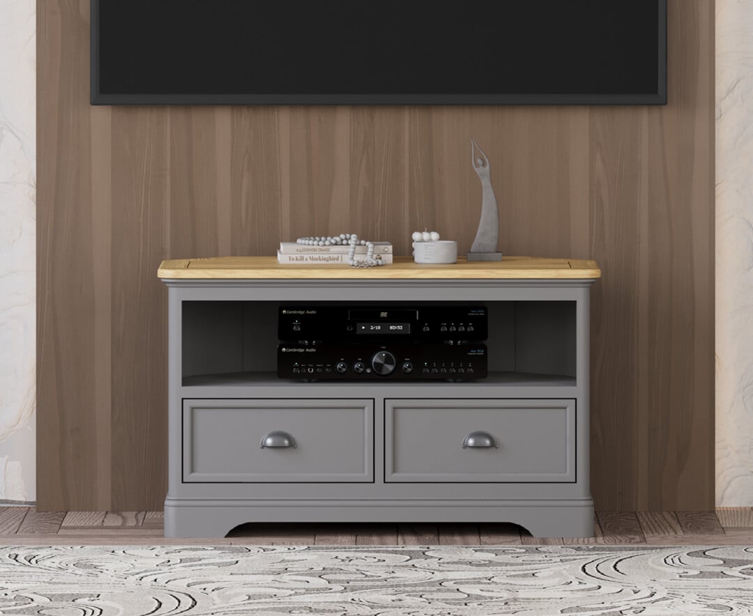 Felton Oak and Light Grey Painted Corner TV Cabinet