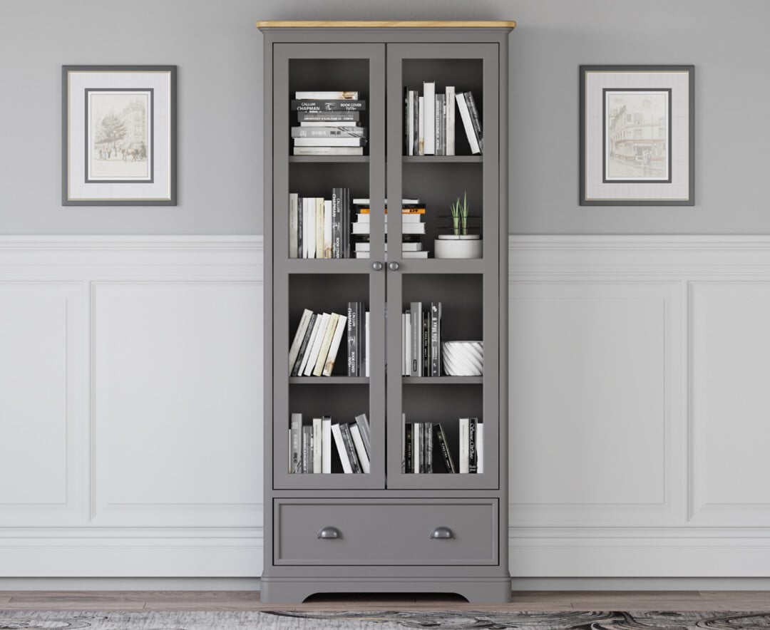 Felton Oak and Light Grey Painted Glazed Display Cabinet