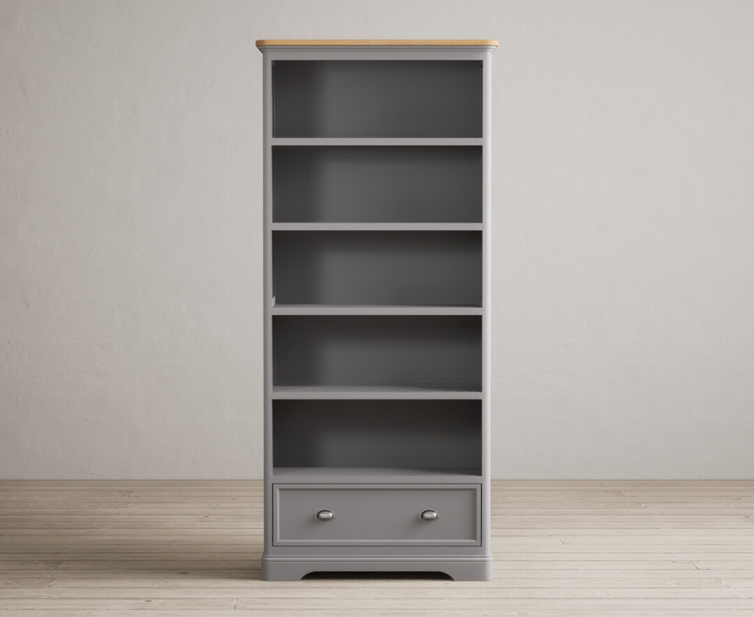 Product photograph of Bridstow Oak And Light Grey Painted Tall Bookcase from Oak Furniture Superstore