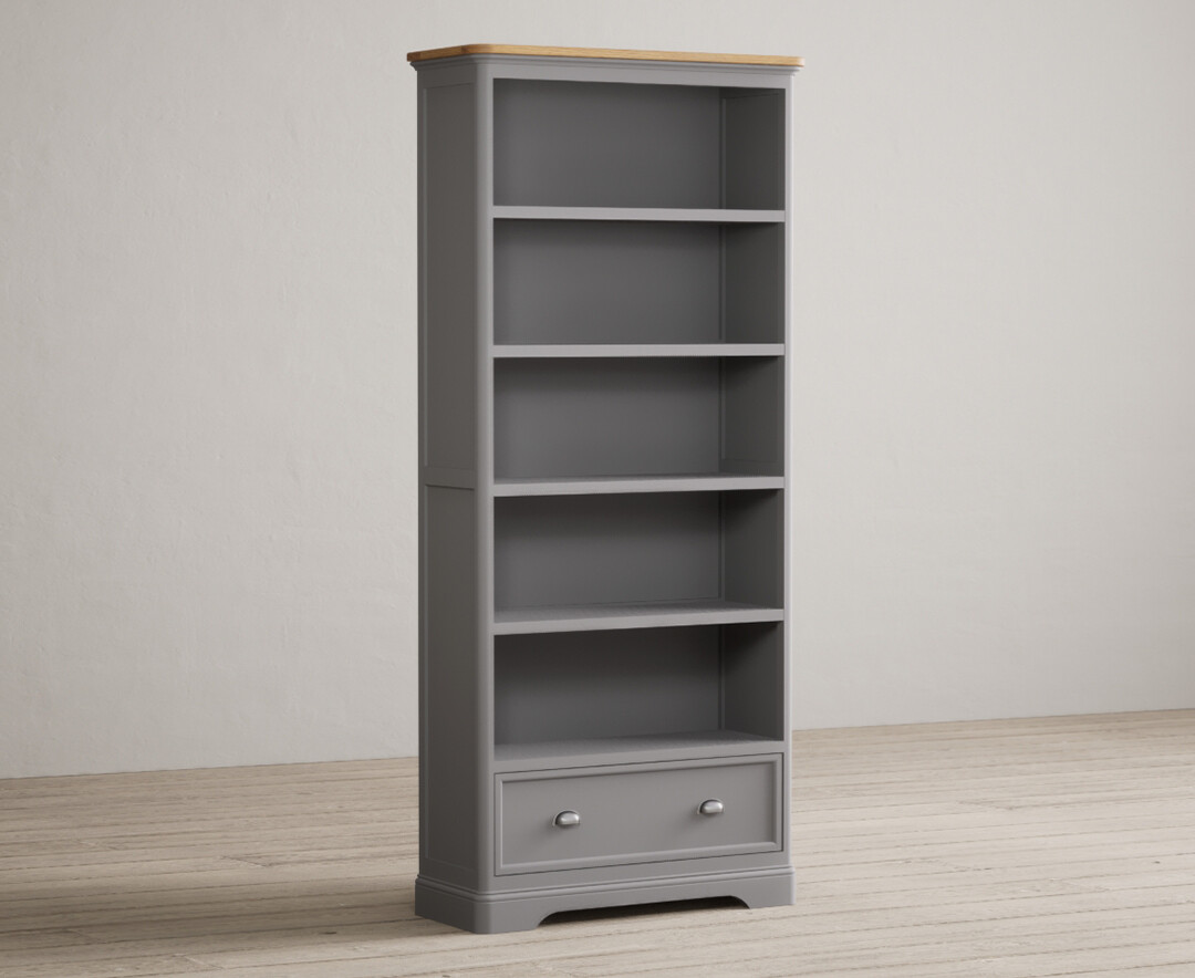 Photo 1 of Bridstow oak and light grey painted tall bookcase