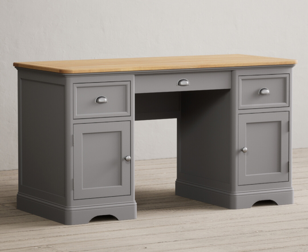 Product photograph of Bridstow Oak And Light Grey Painted Computer Desk from Oak Furniture Superstore