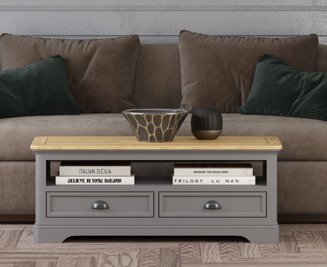 Product photograph of Felton Oak And Light Grey Painted 4 Drawer Coffee Table from Oak Furniture Superstore